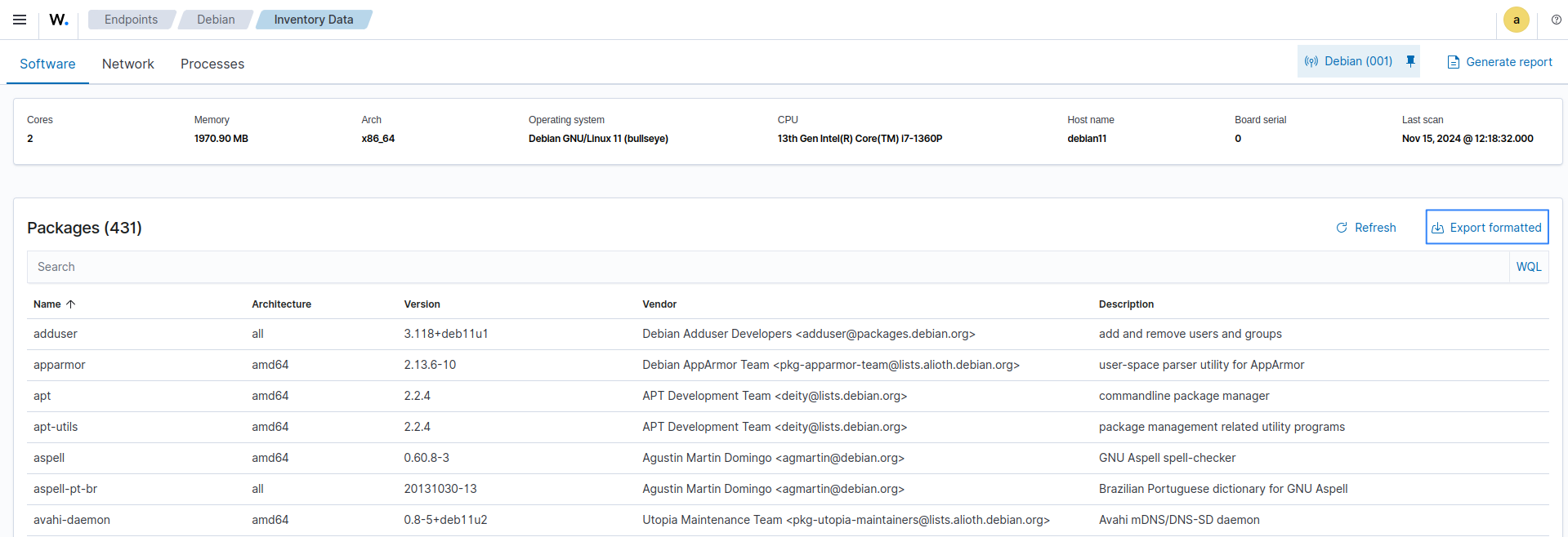 Export formatted