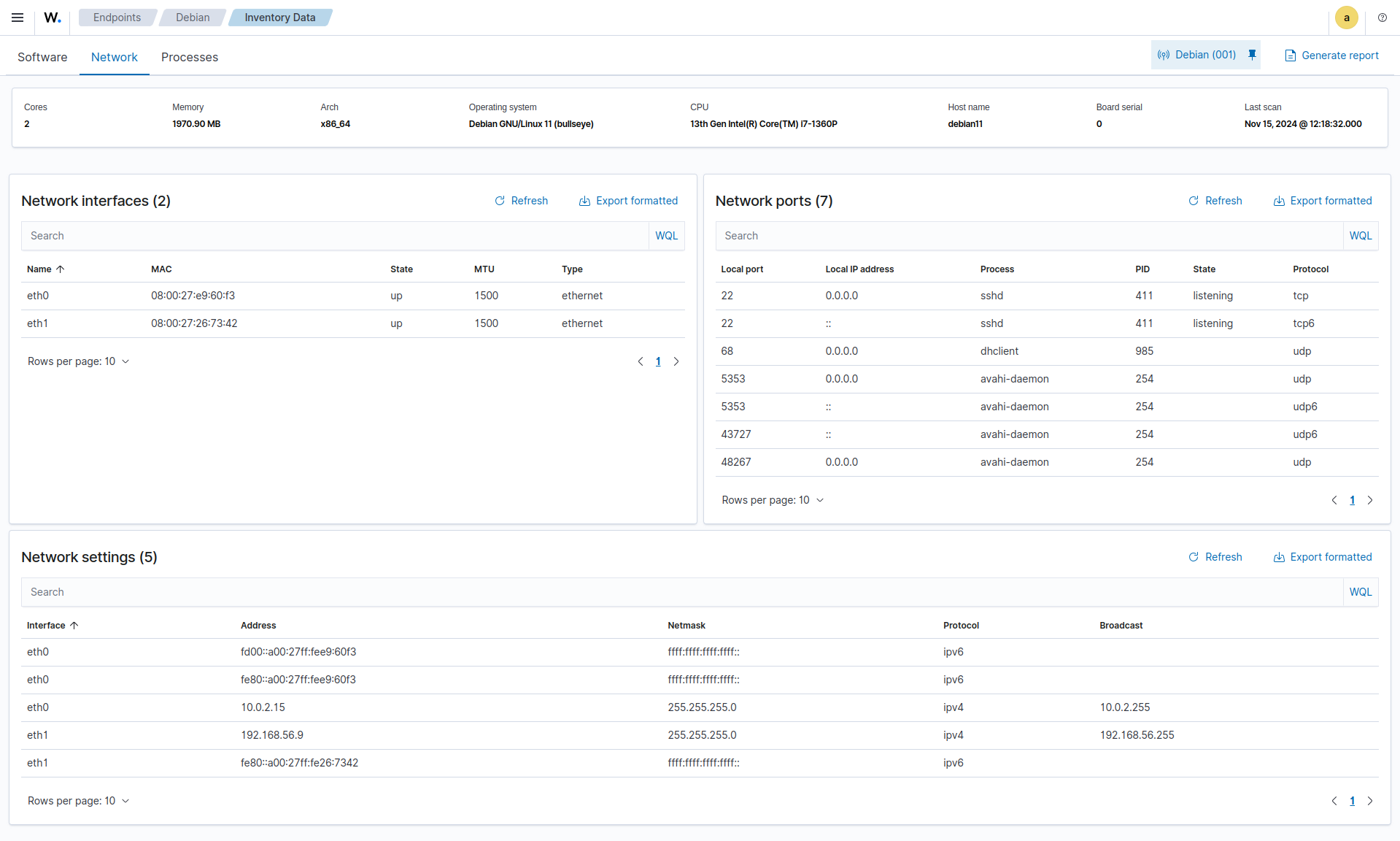 Inventory data module - Network tab