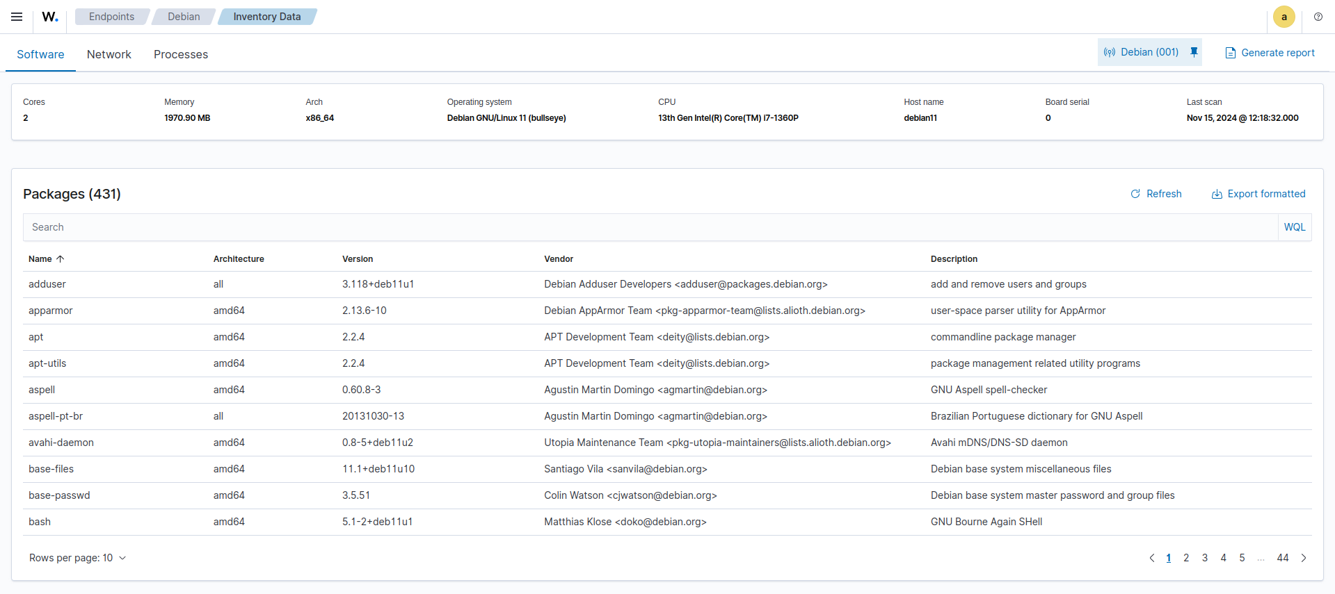 Inventory data module - Software tab