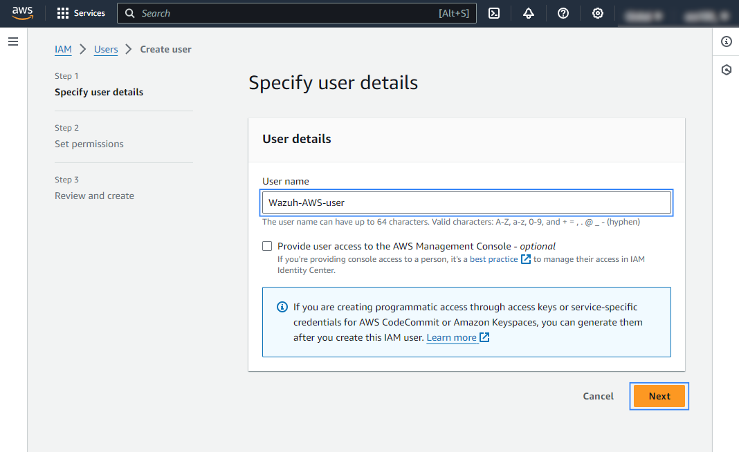 Create IAM user
