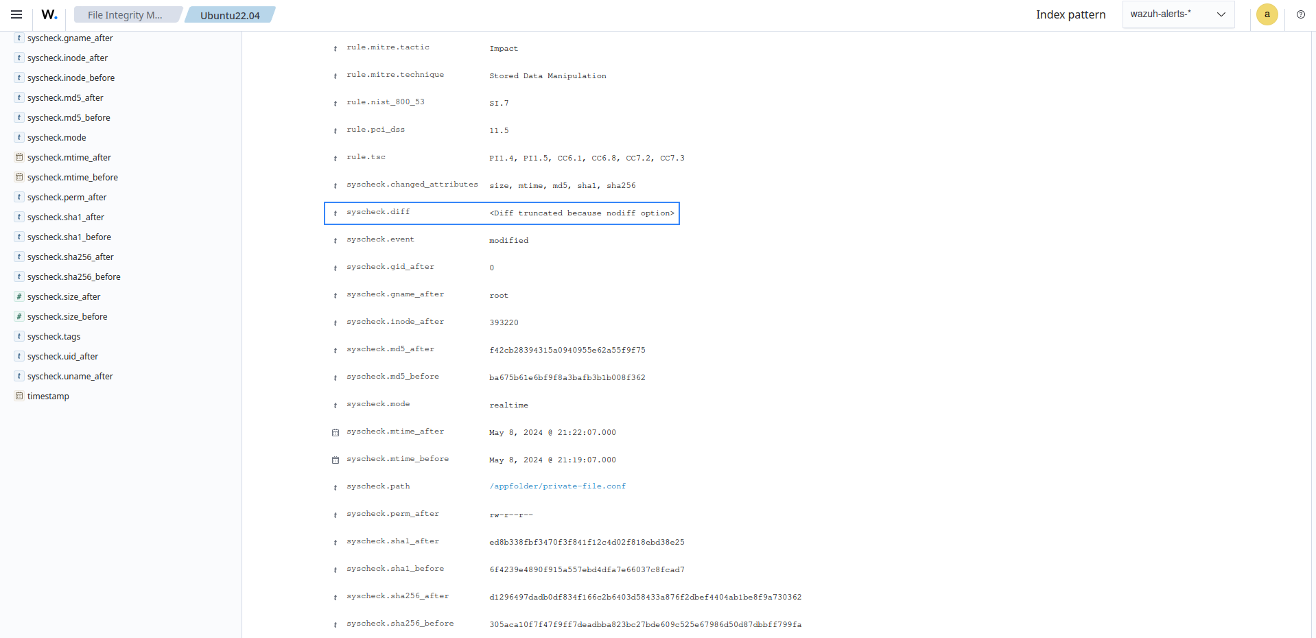 Alert for the private-file.conf file