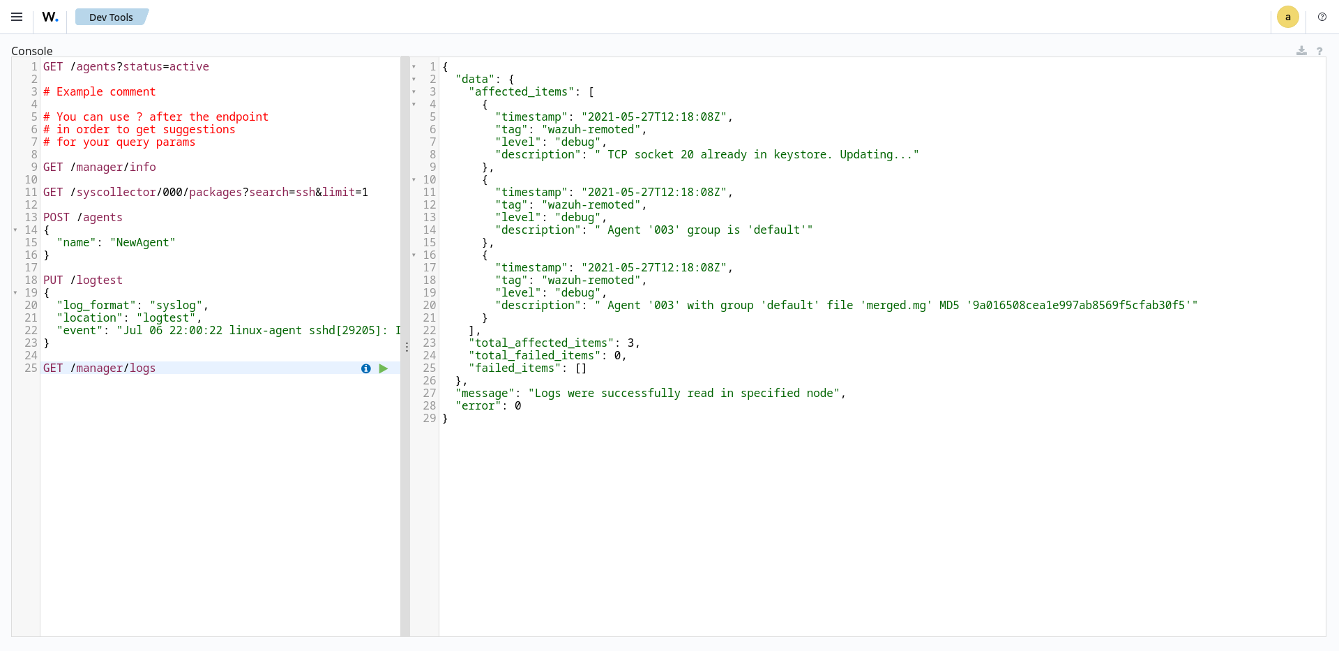 Server management > Dev Tools