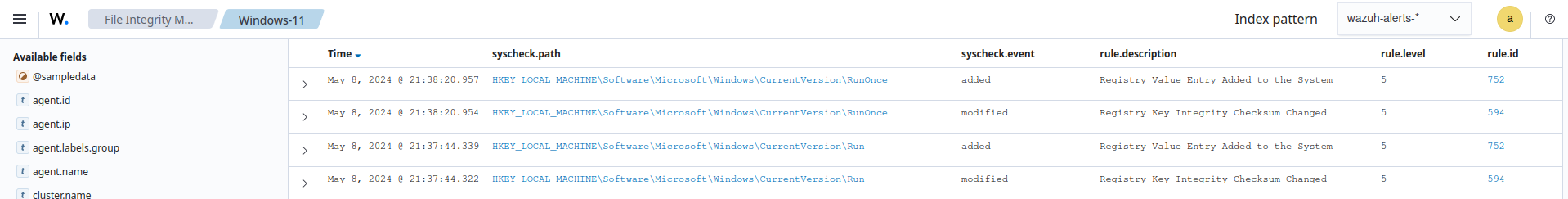 Changes in the Windows startup registries