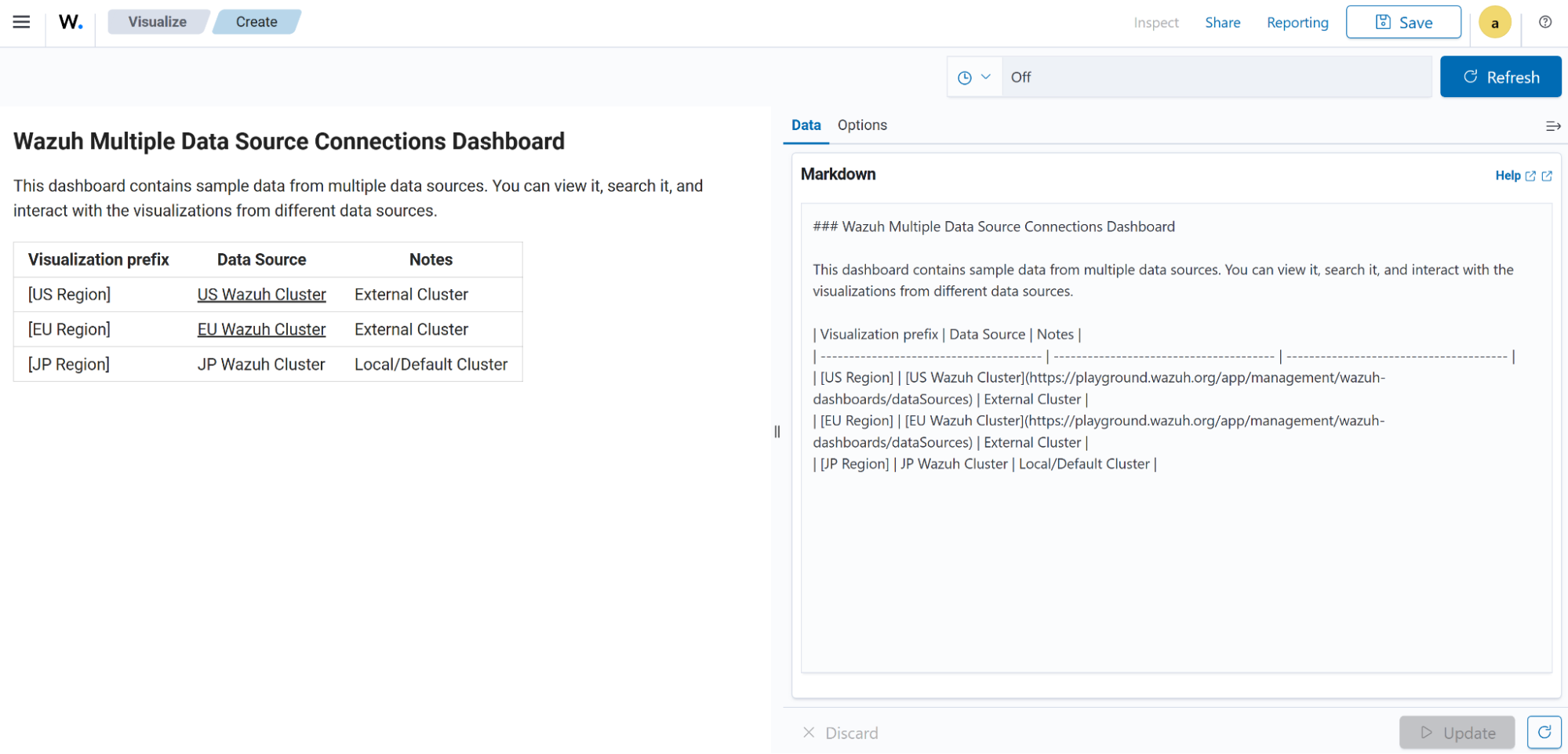 Create markdown visualization – Update button