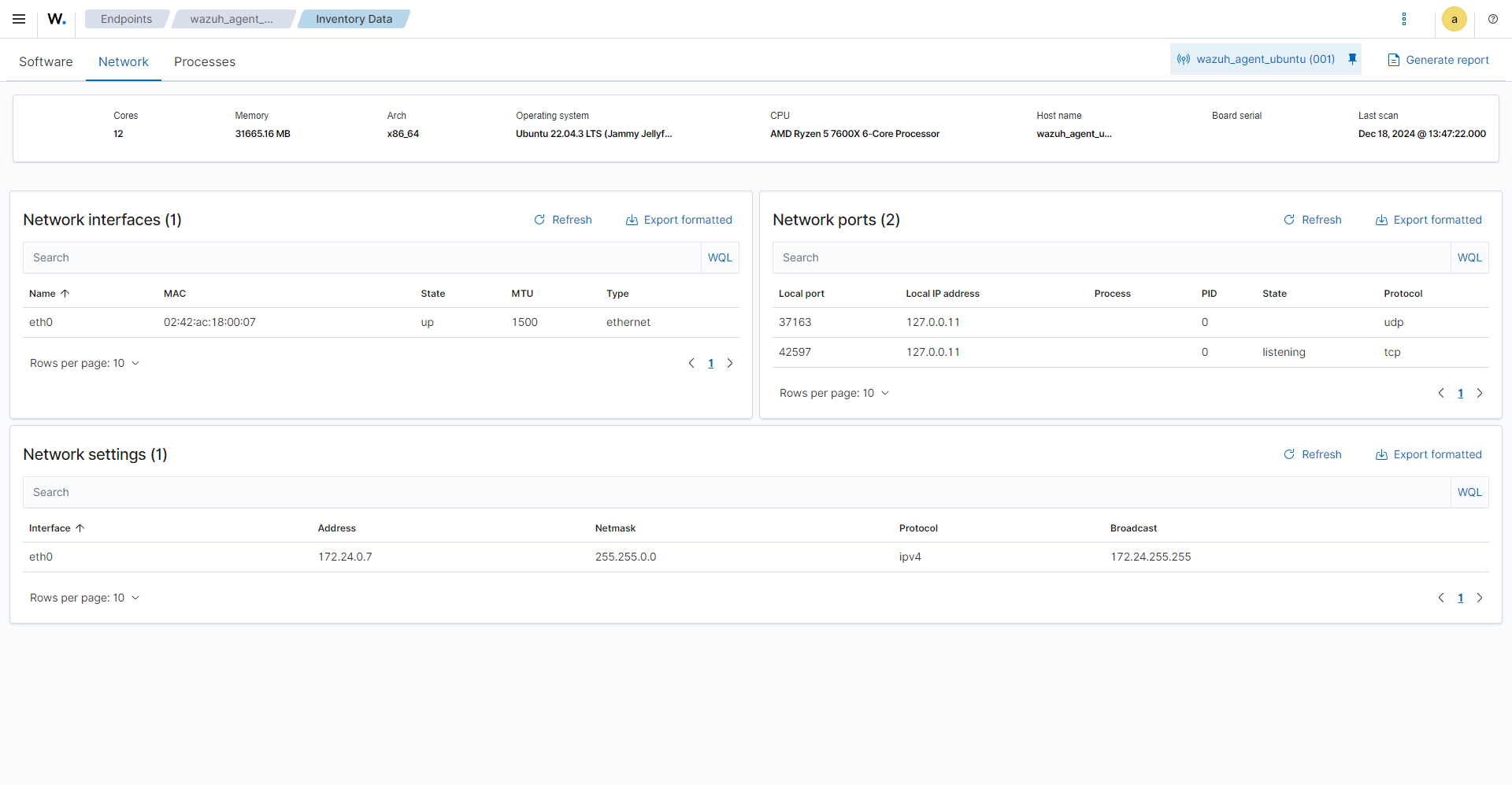 Inventory data module - Network tab
