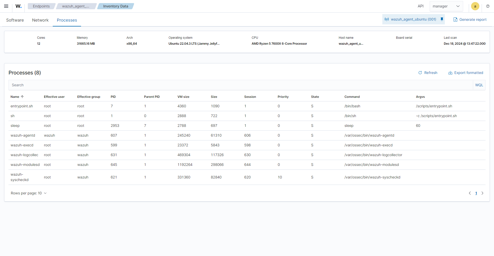 Inventory data module - Processes tab