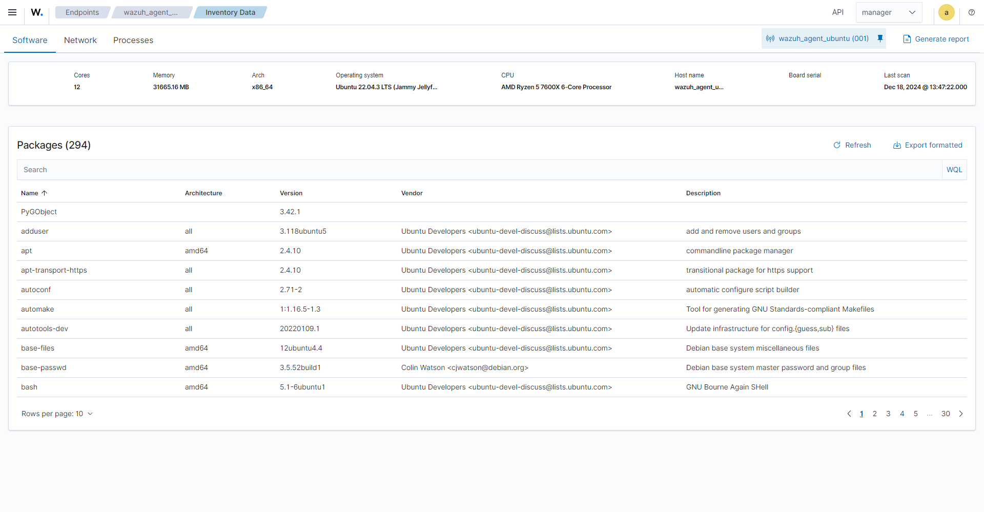 Inventory data module - Software tab