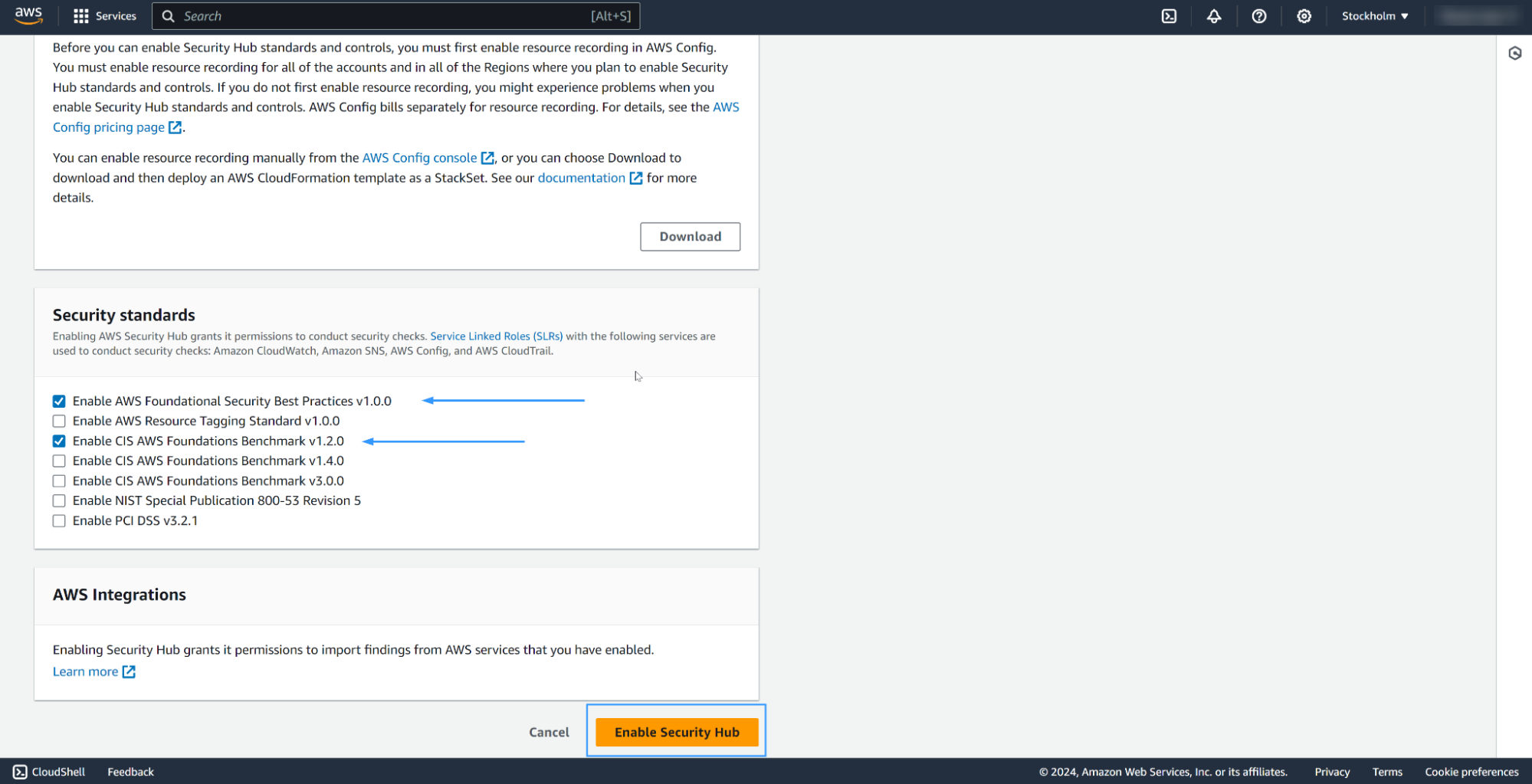 Enable AWS Security Hub