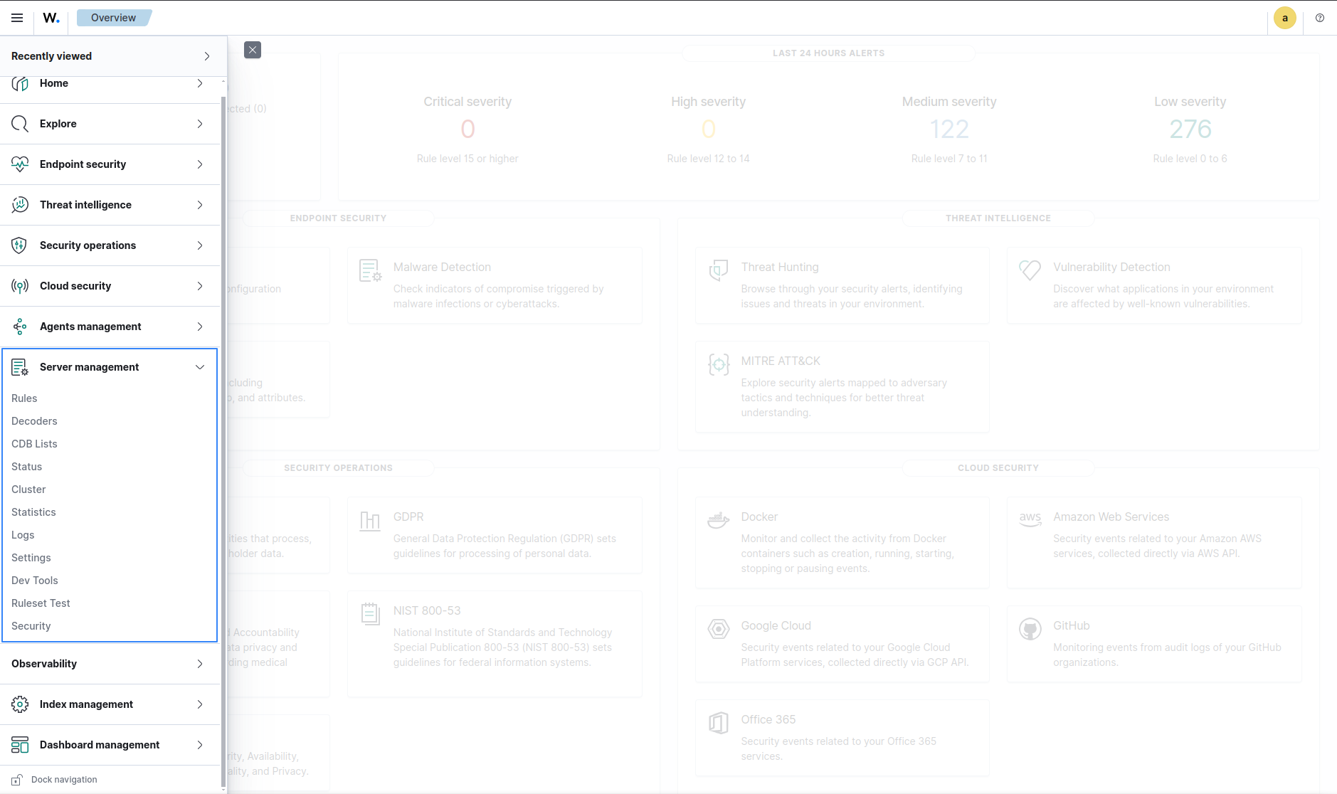 Navigating the Wazuh dashboard: Server management