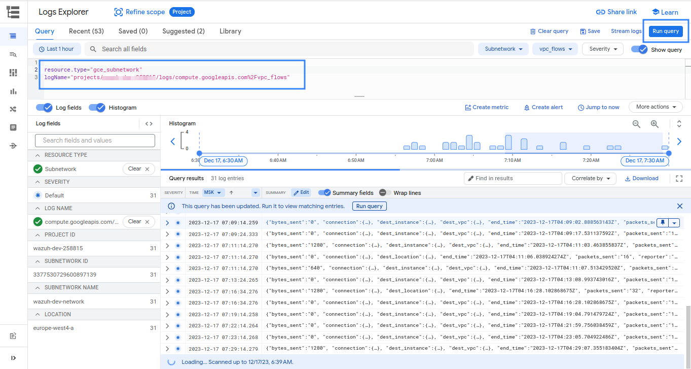 VPC flow logs query