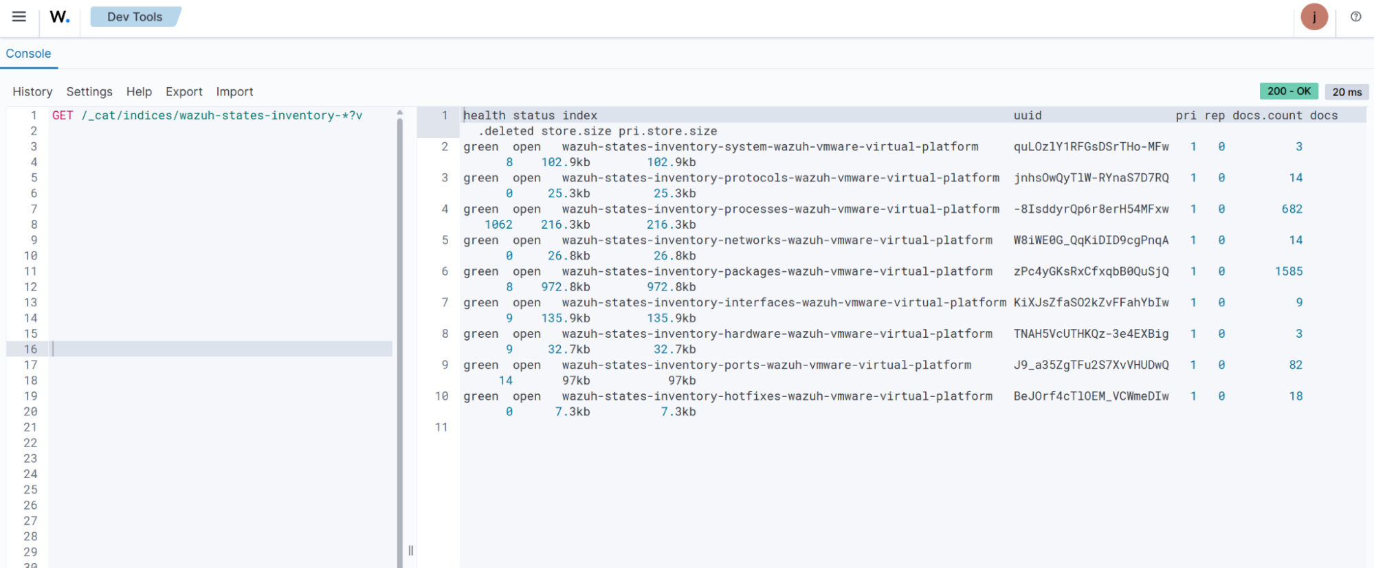 Get inventory indices