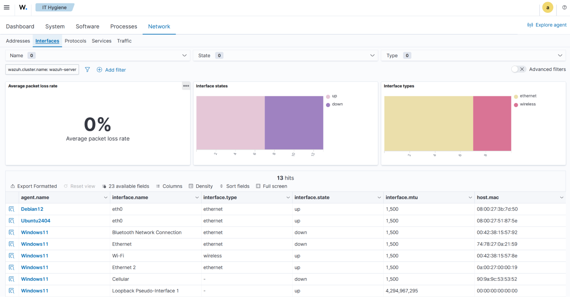 System inventory - Network Interfaces tab