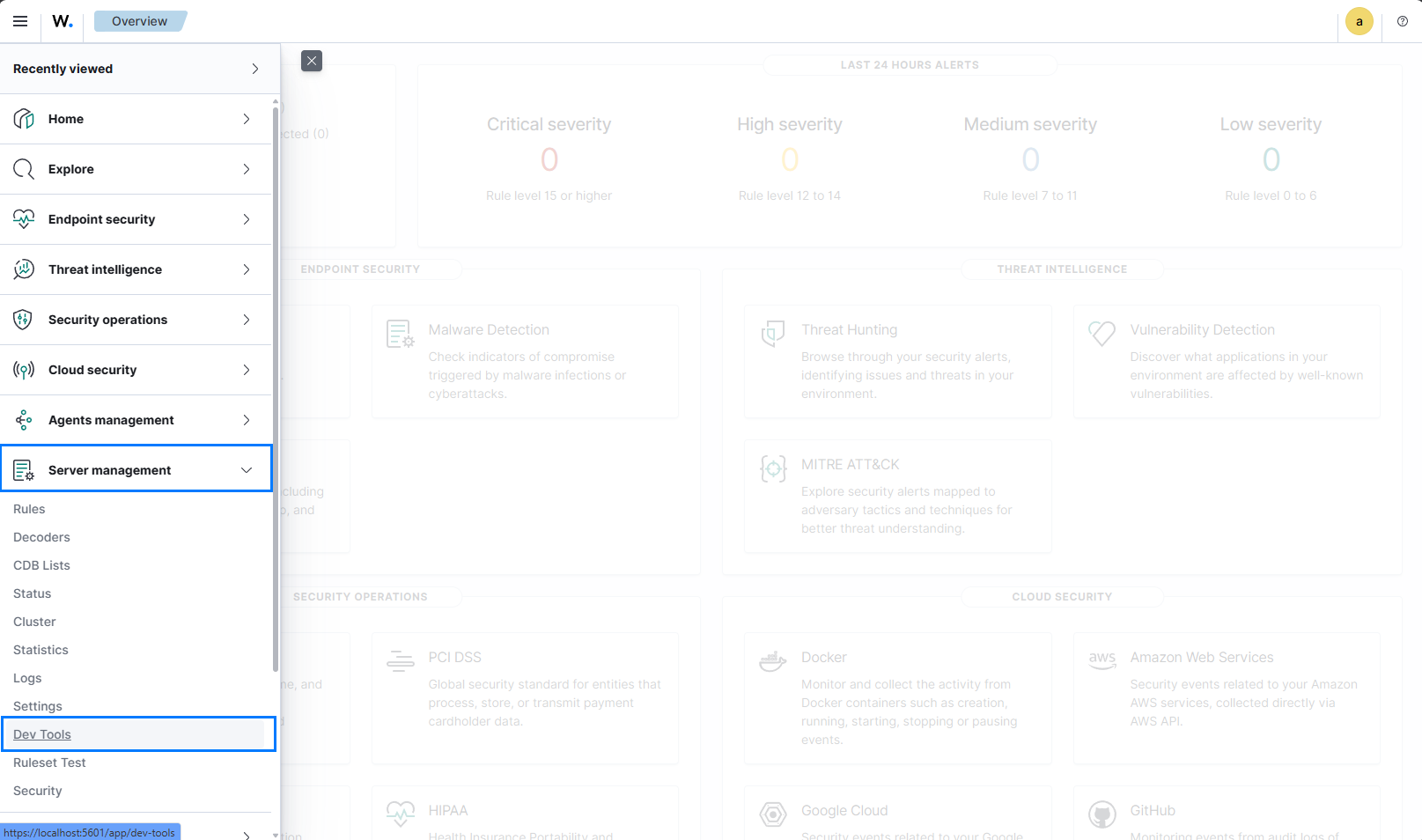 Access the Wazuh server API console