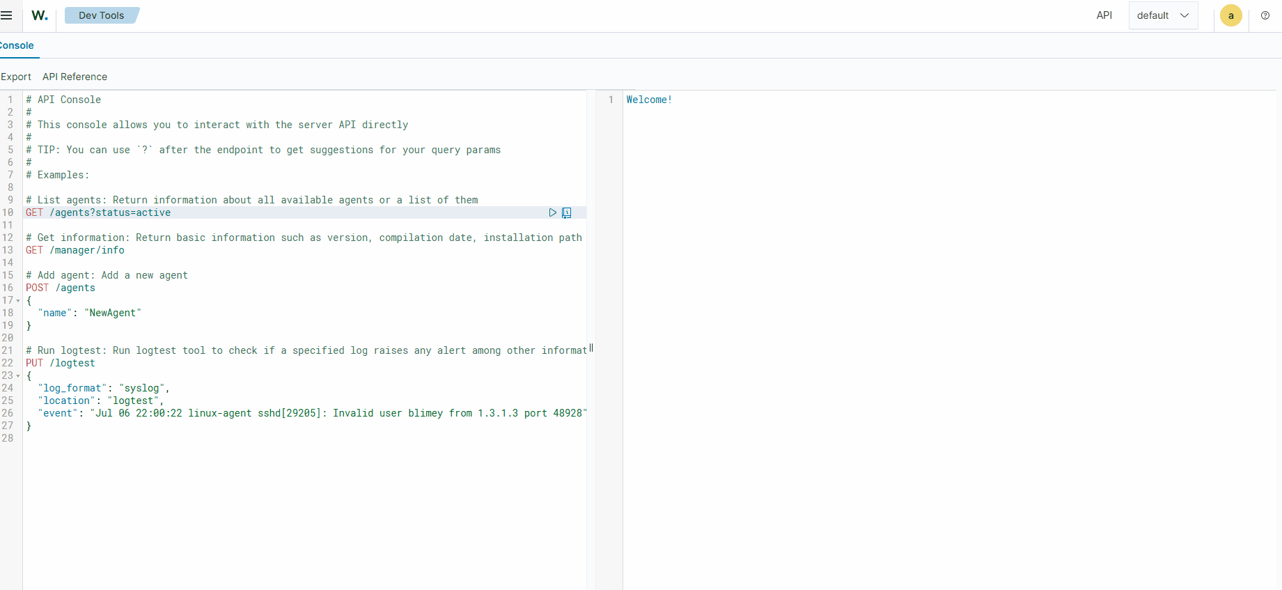 Execute API request in console