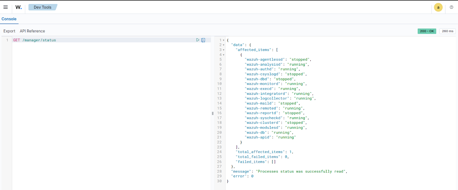 Retrieve the Wazuh manager daemon status