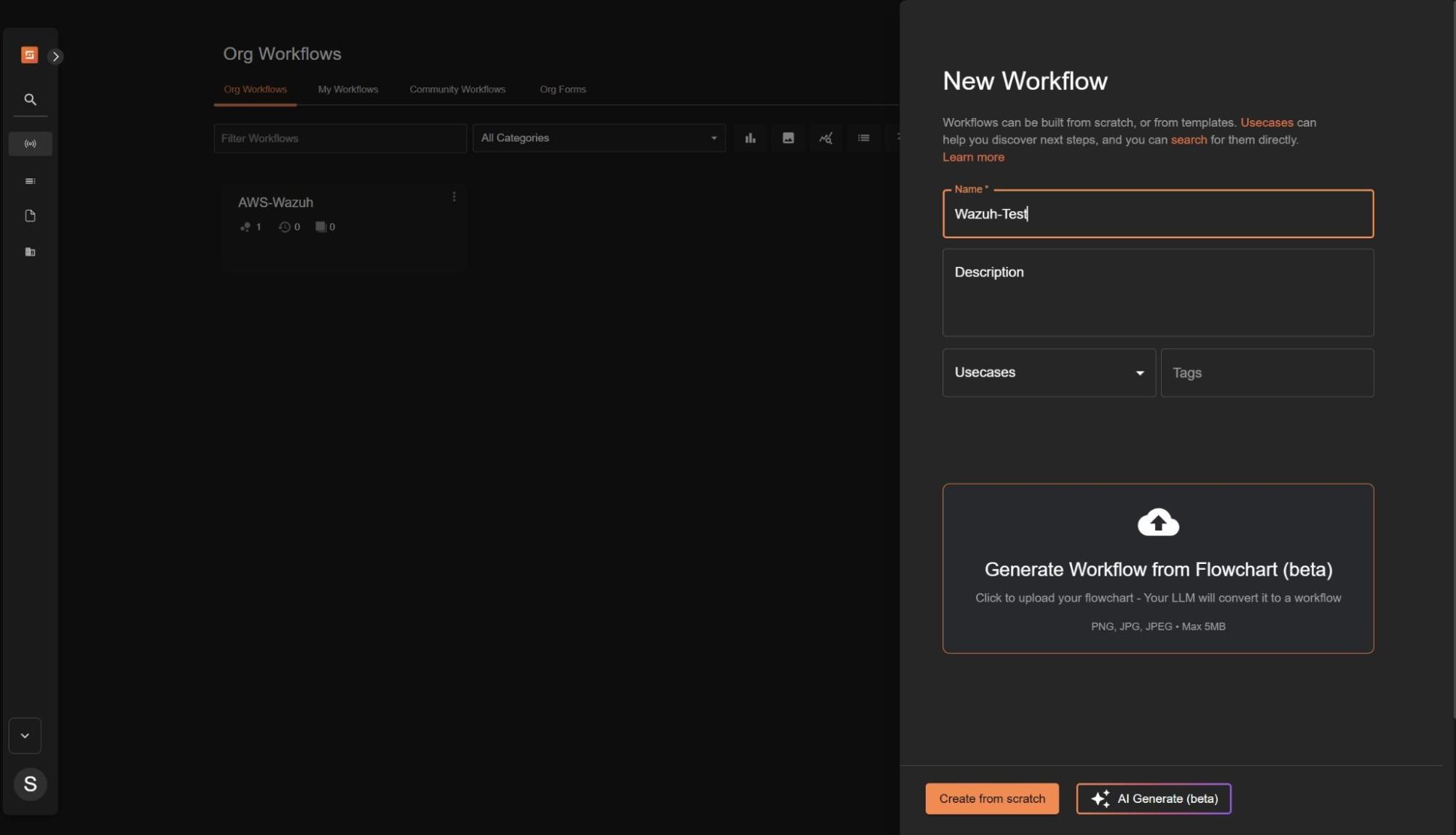 Create a new workflow in Shuffle