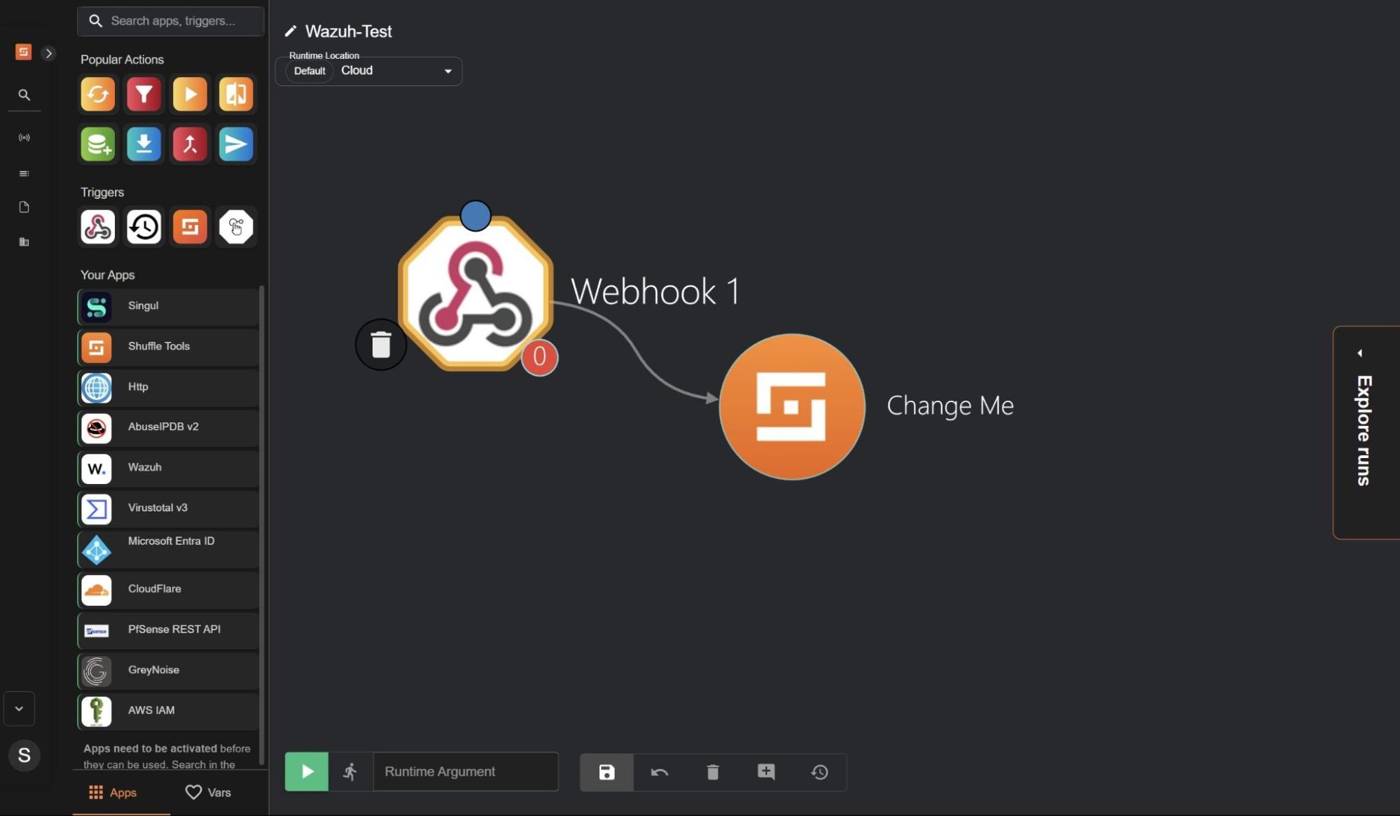 Webhook node in Shuffle