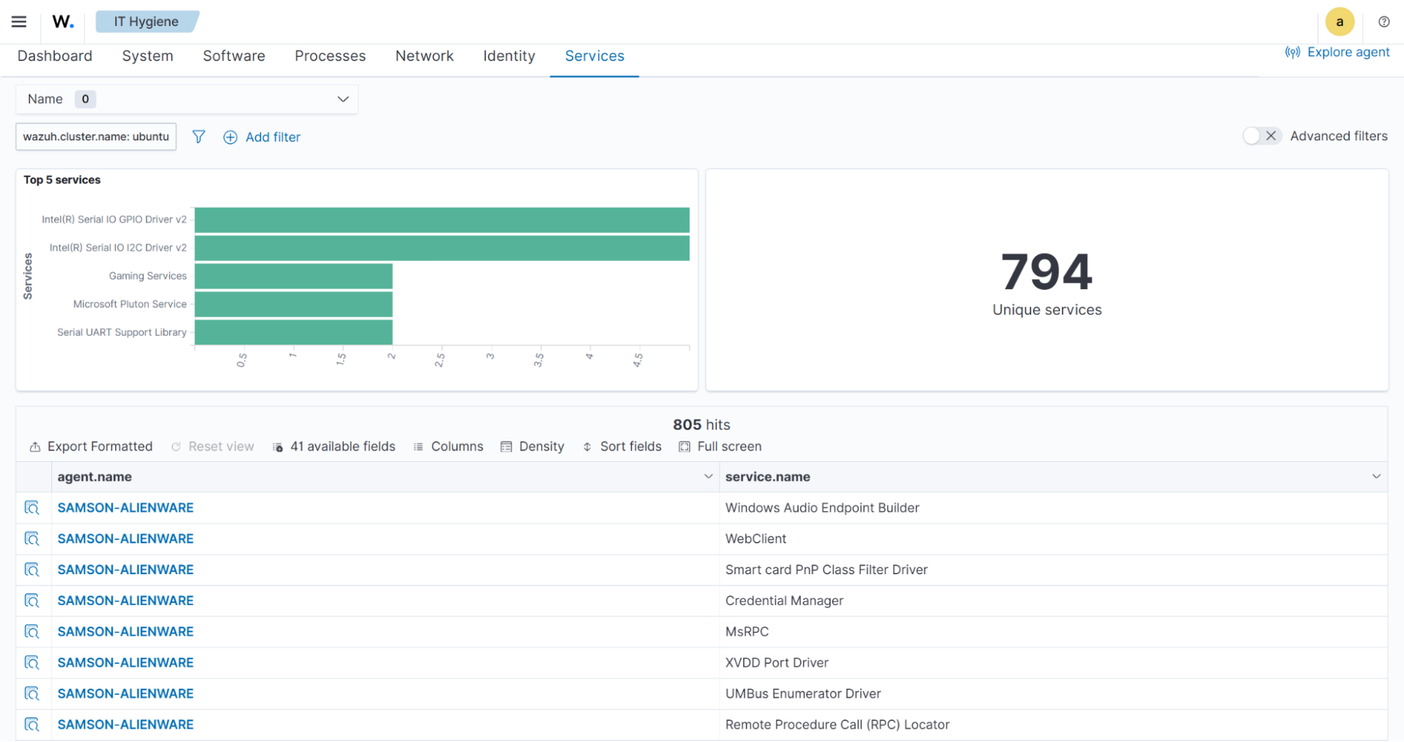 Wazuh states inventory services indices