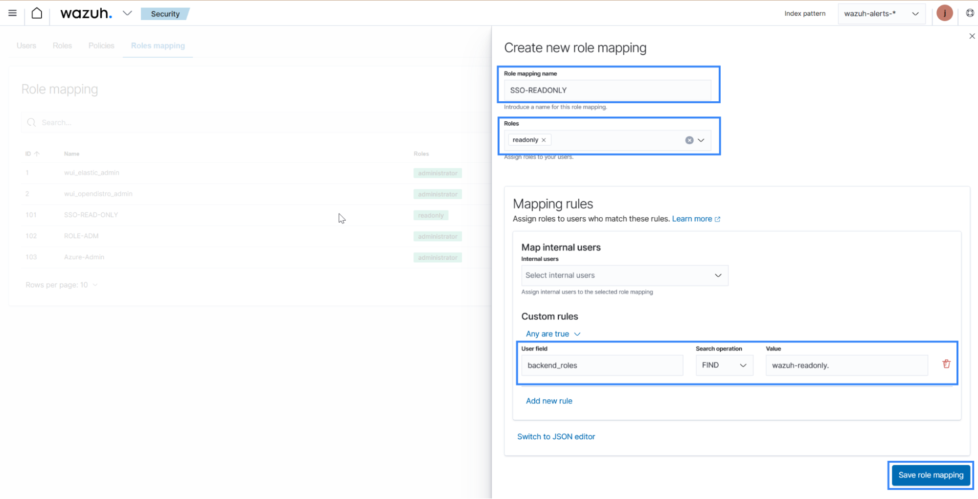 Create Wazuh role mapping