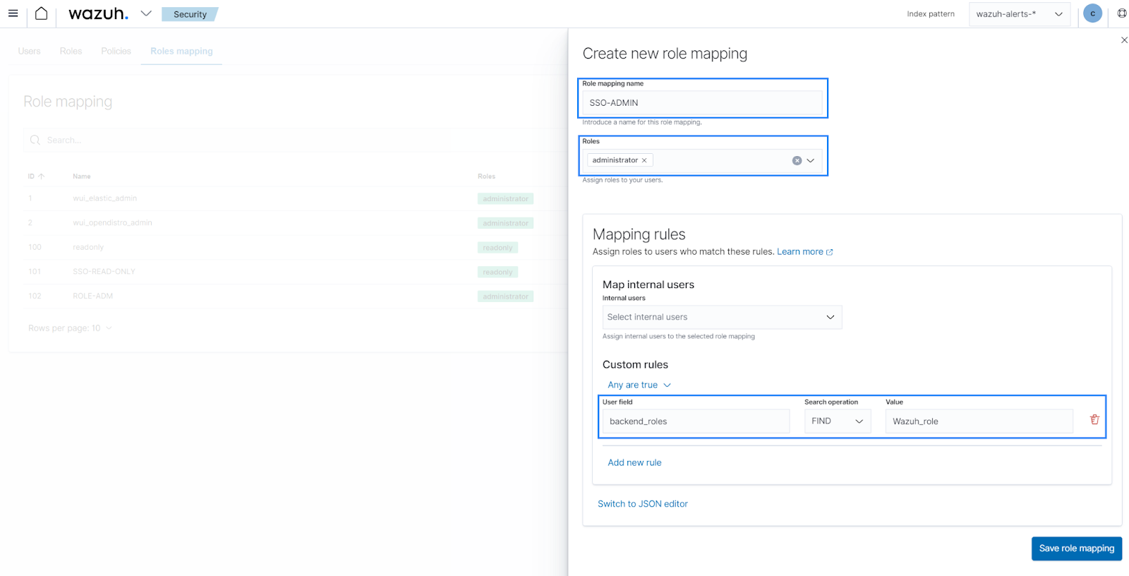 Create Wazuh role mapping