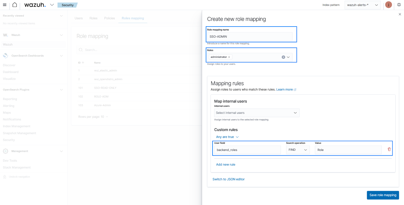 Create Wazuh role mapping