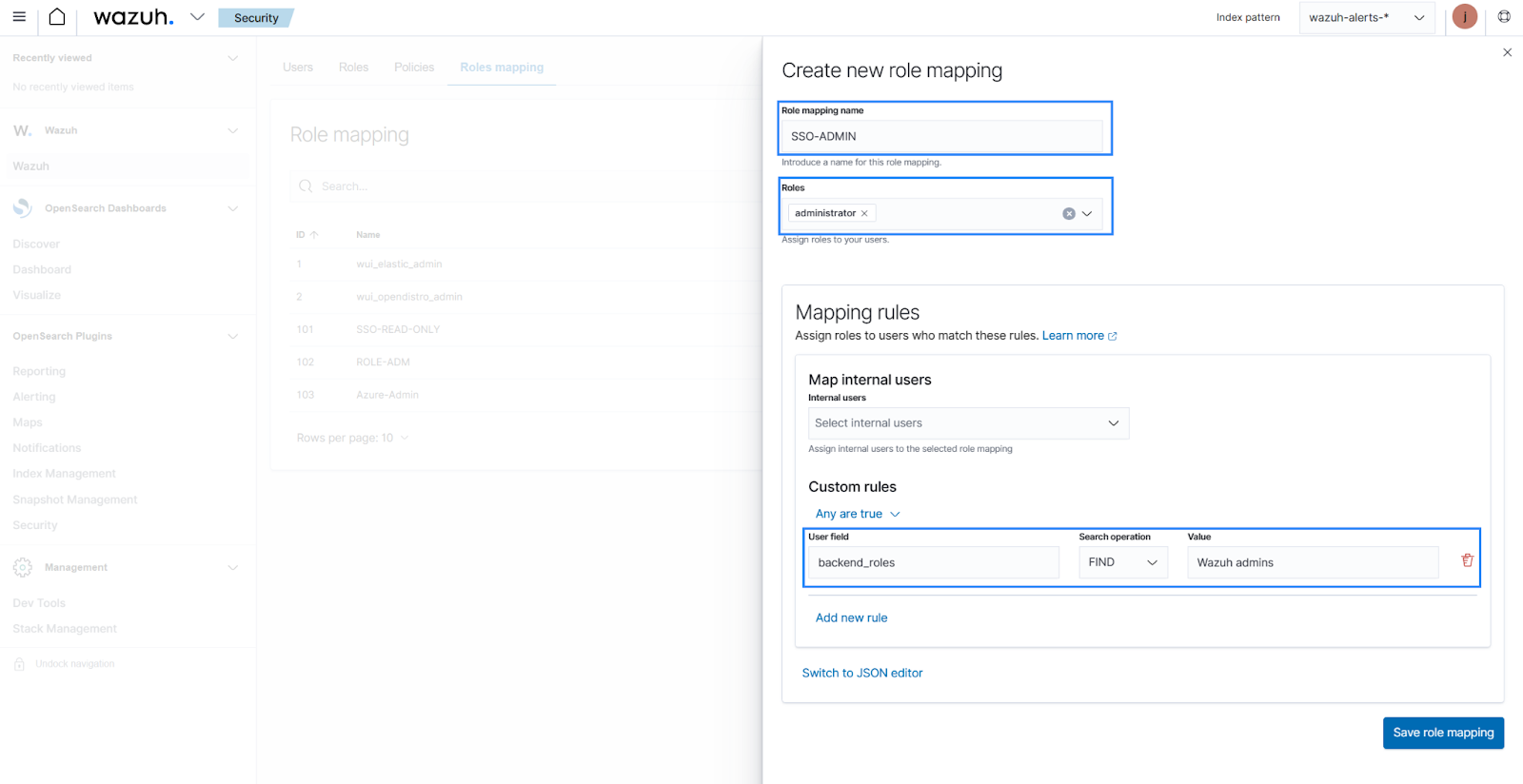 Create Wazuh role mapping