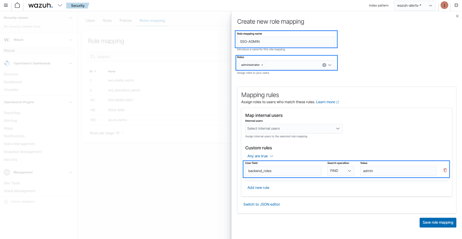 Create Wazuh role mapping