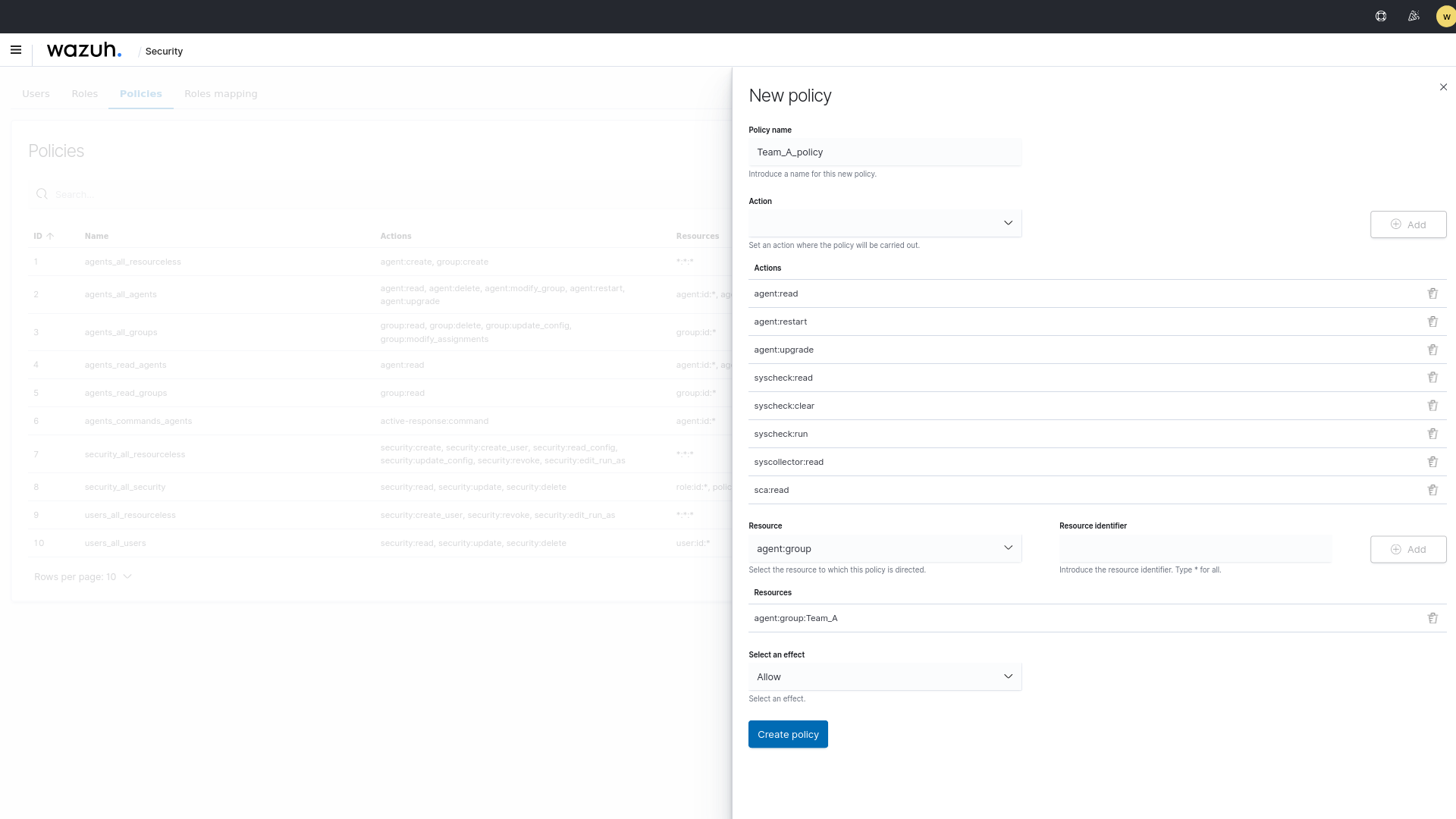 Creating a custom policy