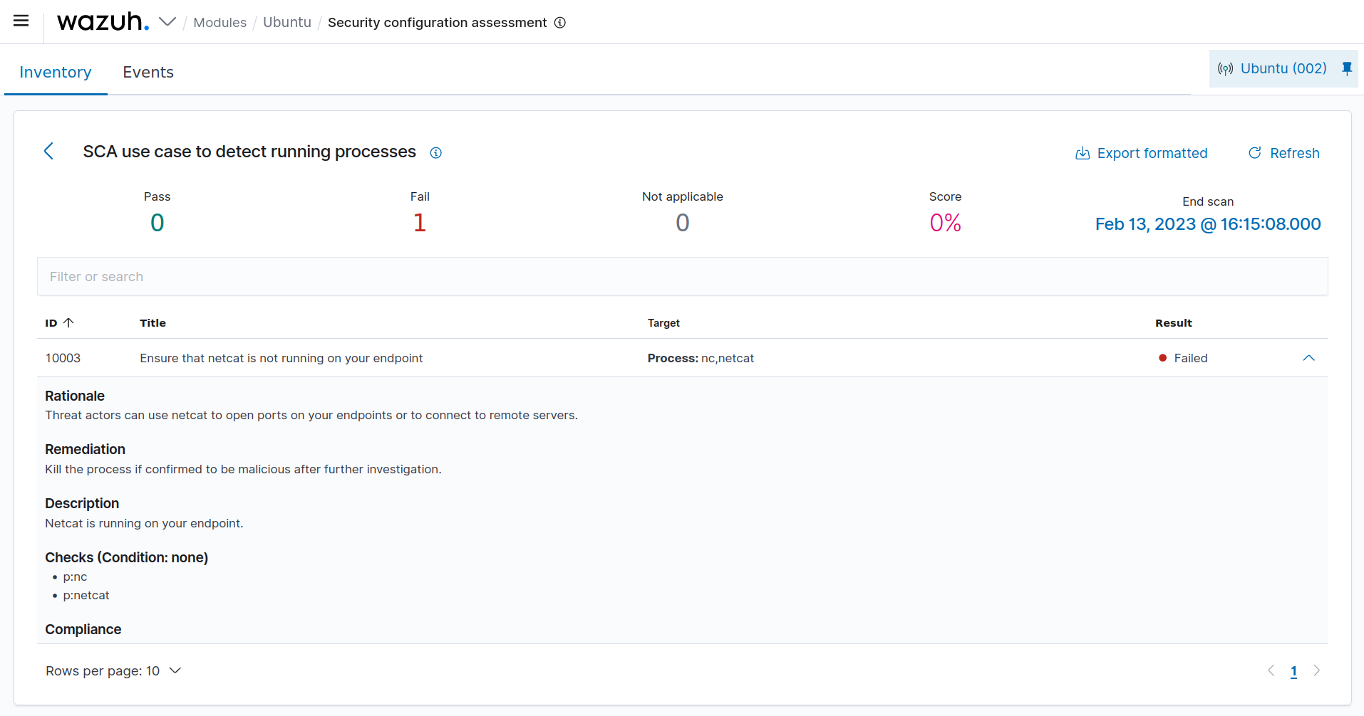 Ubuntu SCA use case to detect running processes