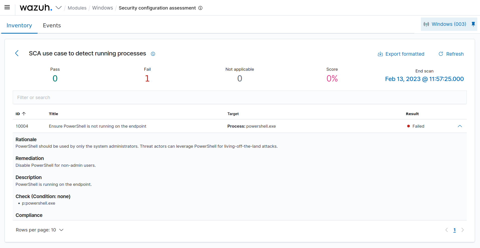 Windows SCA use case to detect running processes