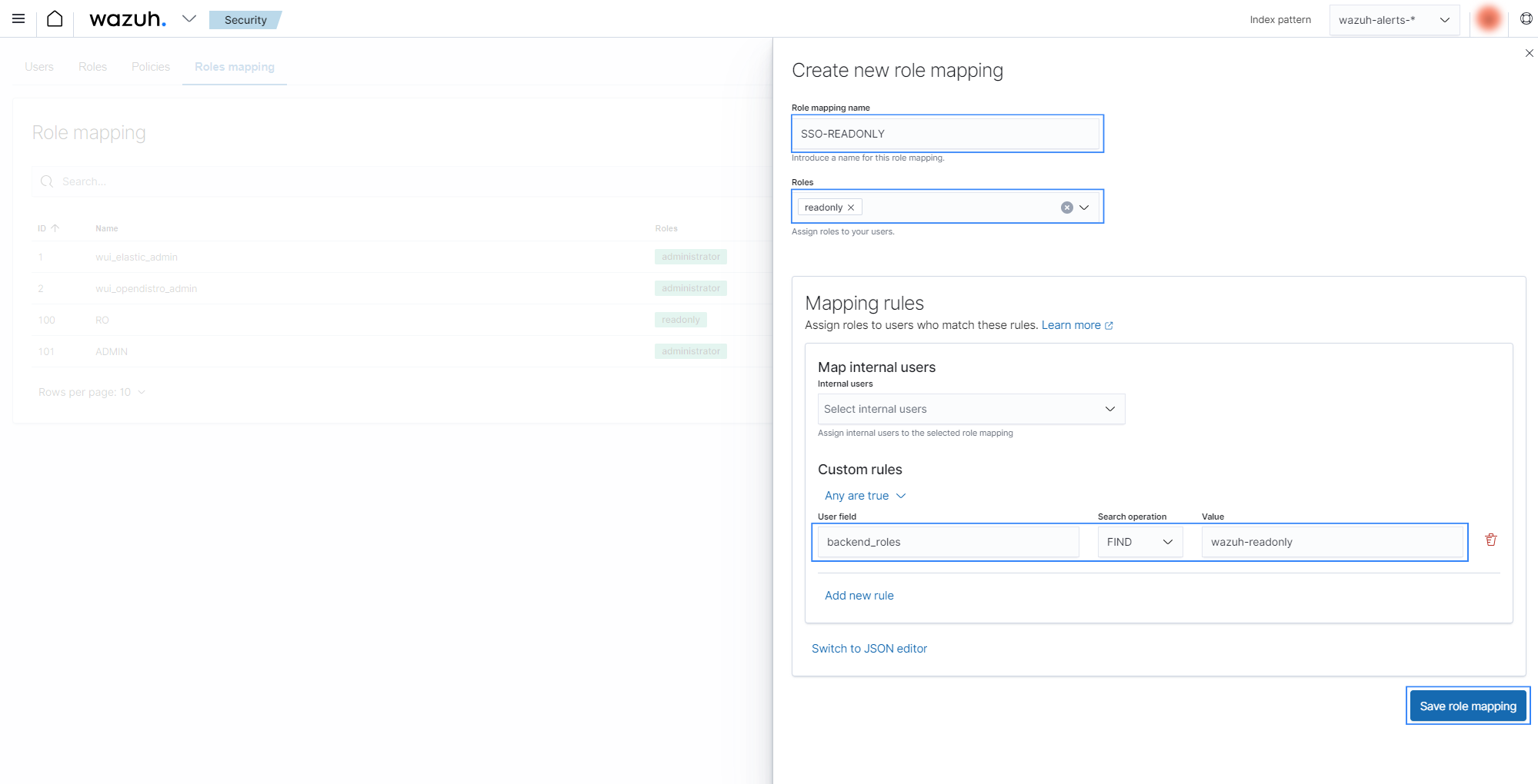 Create Wazuh role mapping
