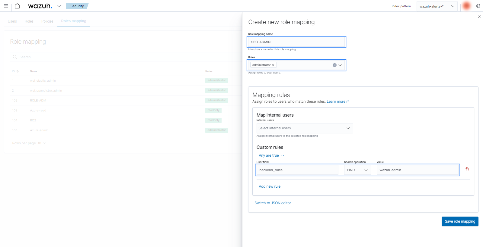 Create Wazuh role mapping