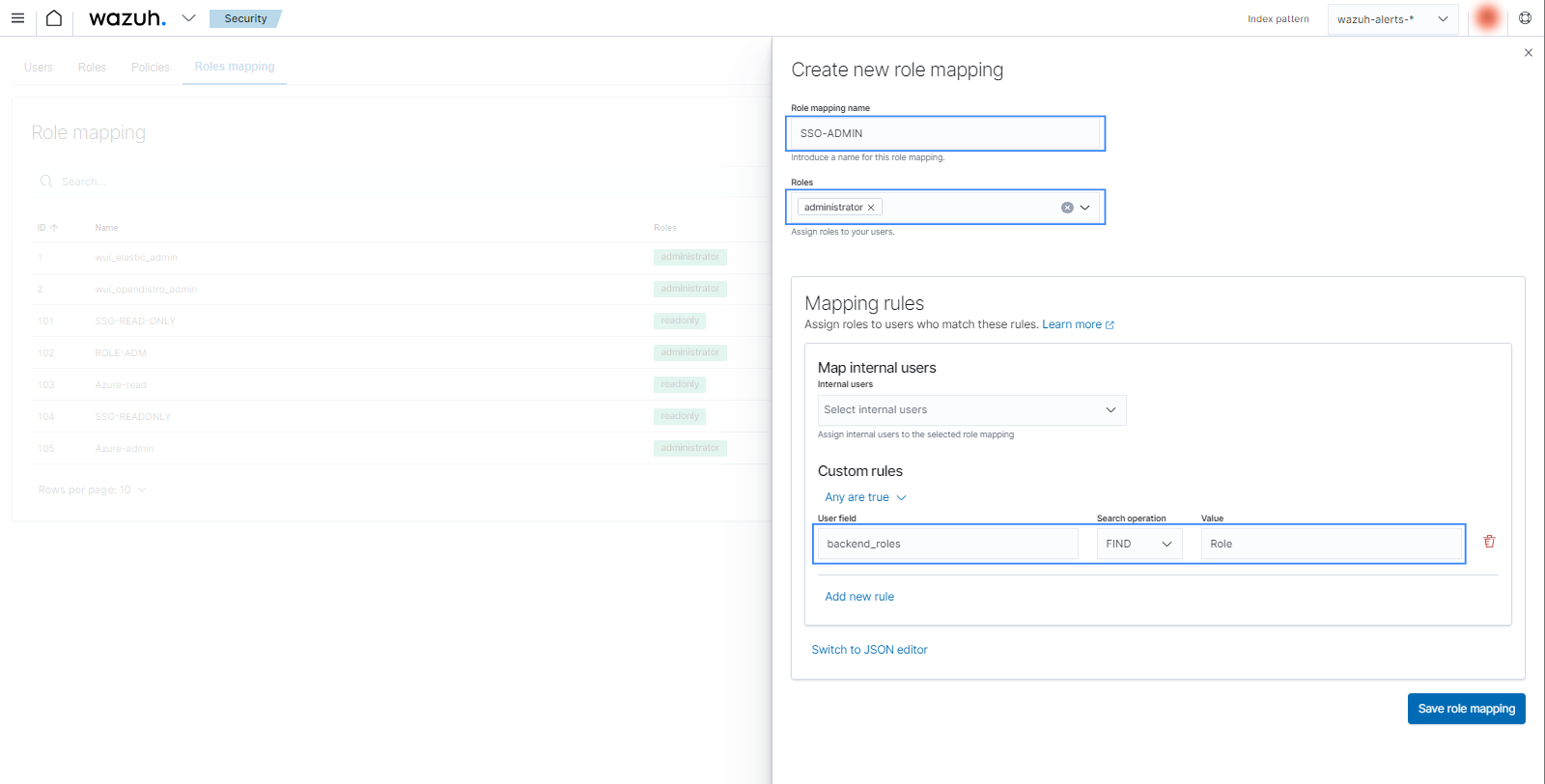Create Wazuh role mapping