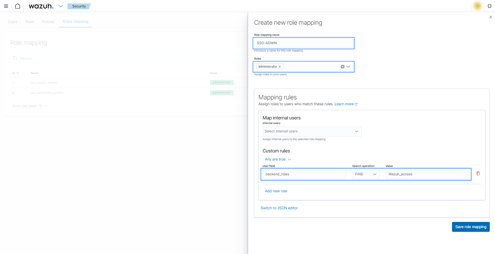 Create Wazuh role mapping