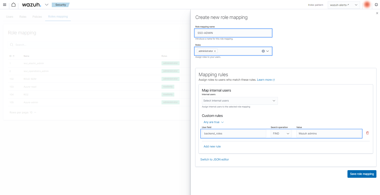 Create Wazuh role mapping