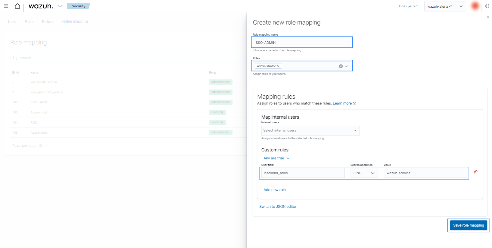 Create Wazuh role mapping