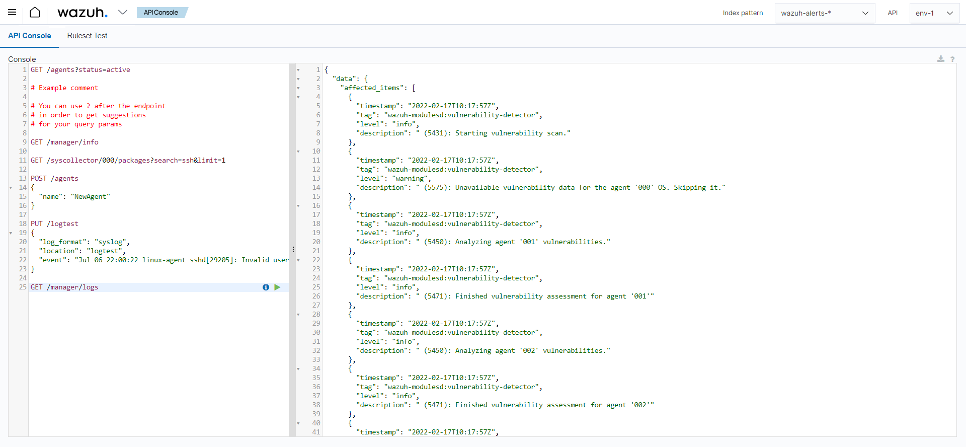 API console