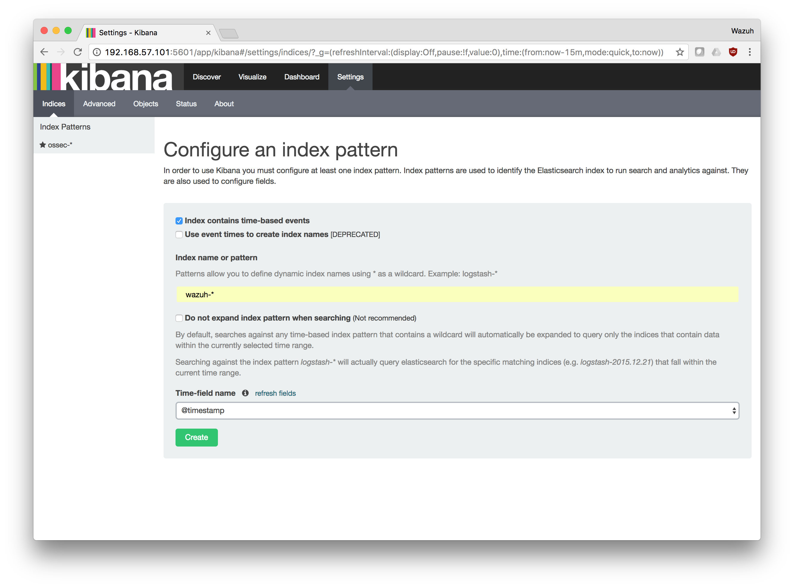 Create the Wazuh index pattern