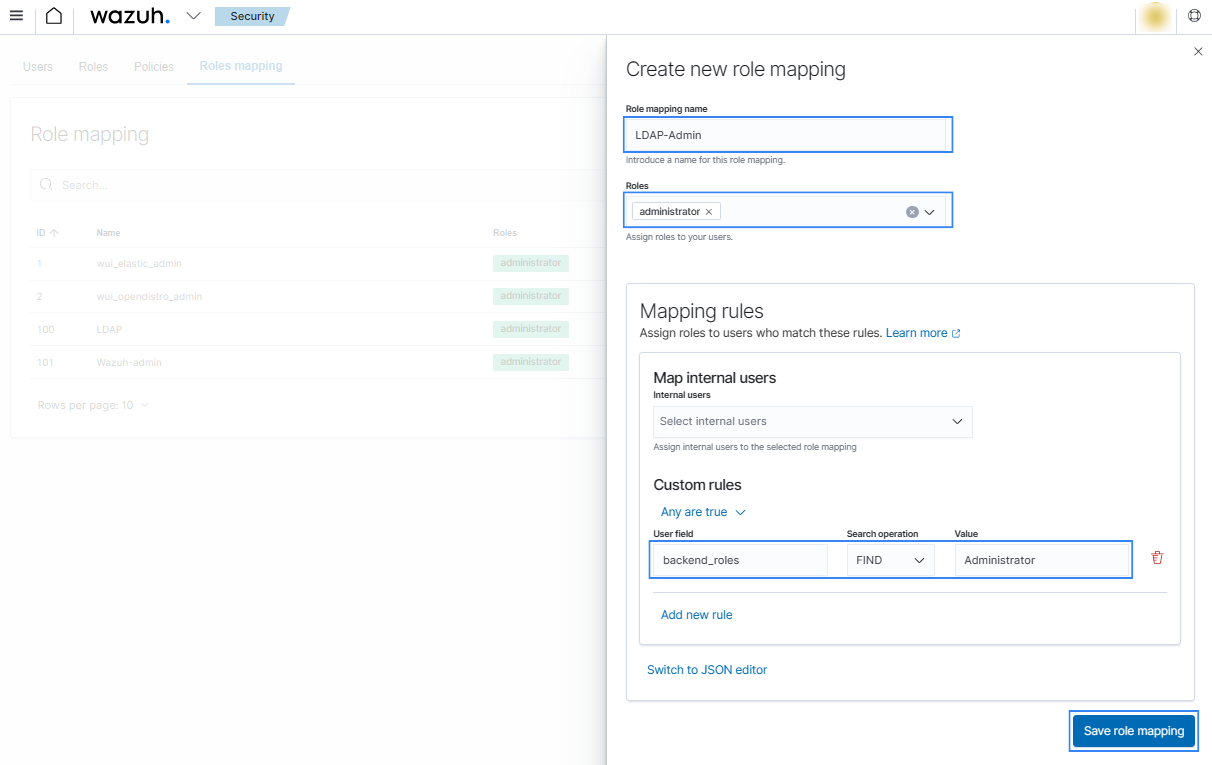 Create administrator new role mapping
