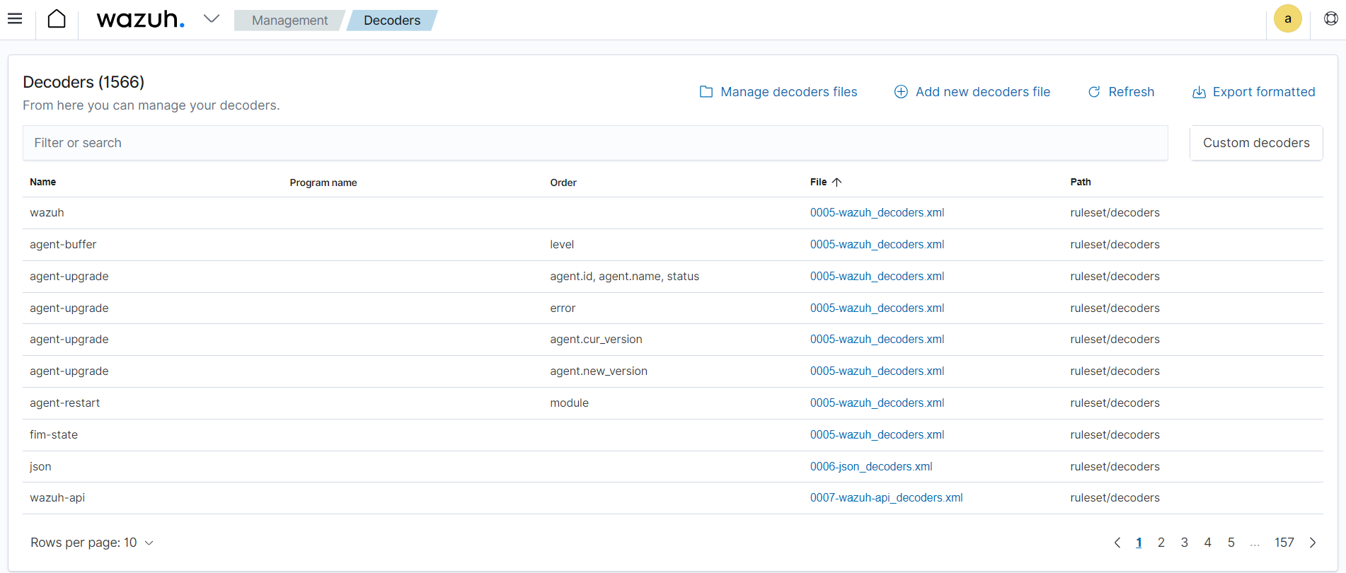 Decoders in Wazuh dashboard