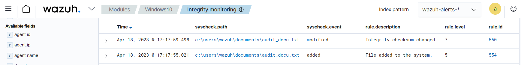 File integrity monitoring modified file alert