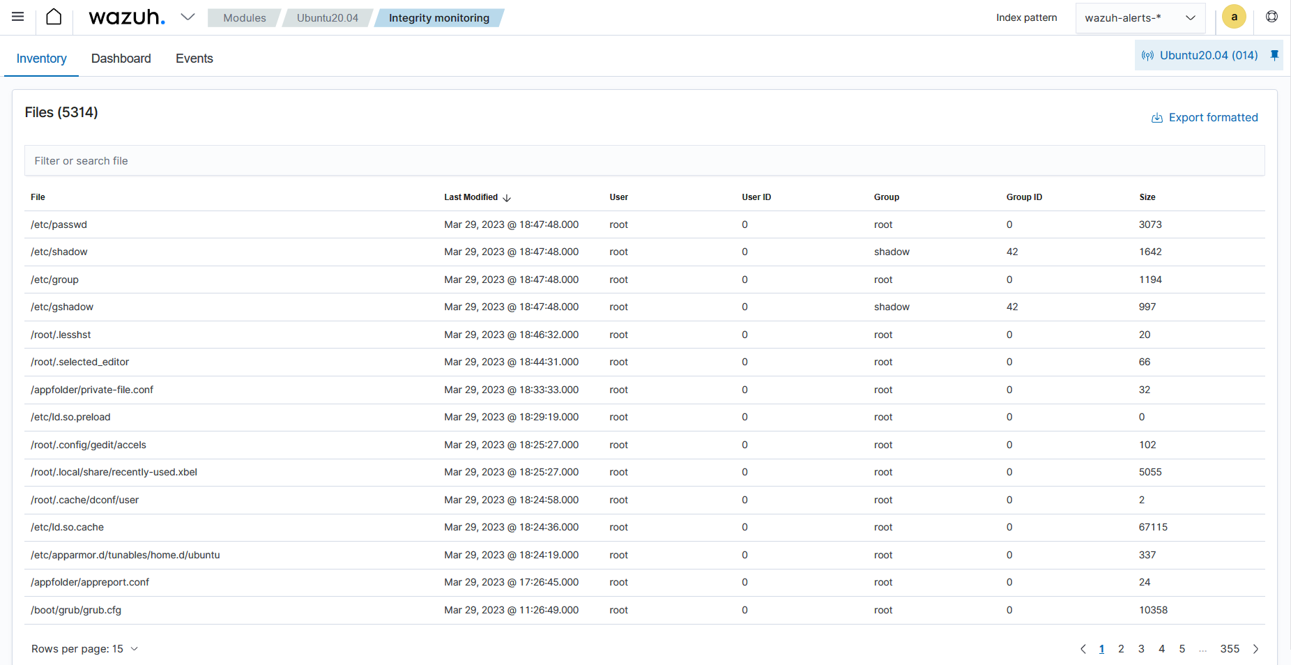 File integrity monitoring module inventory