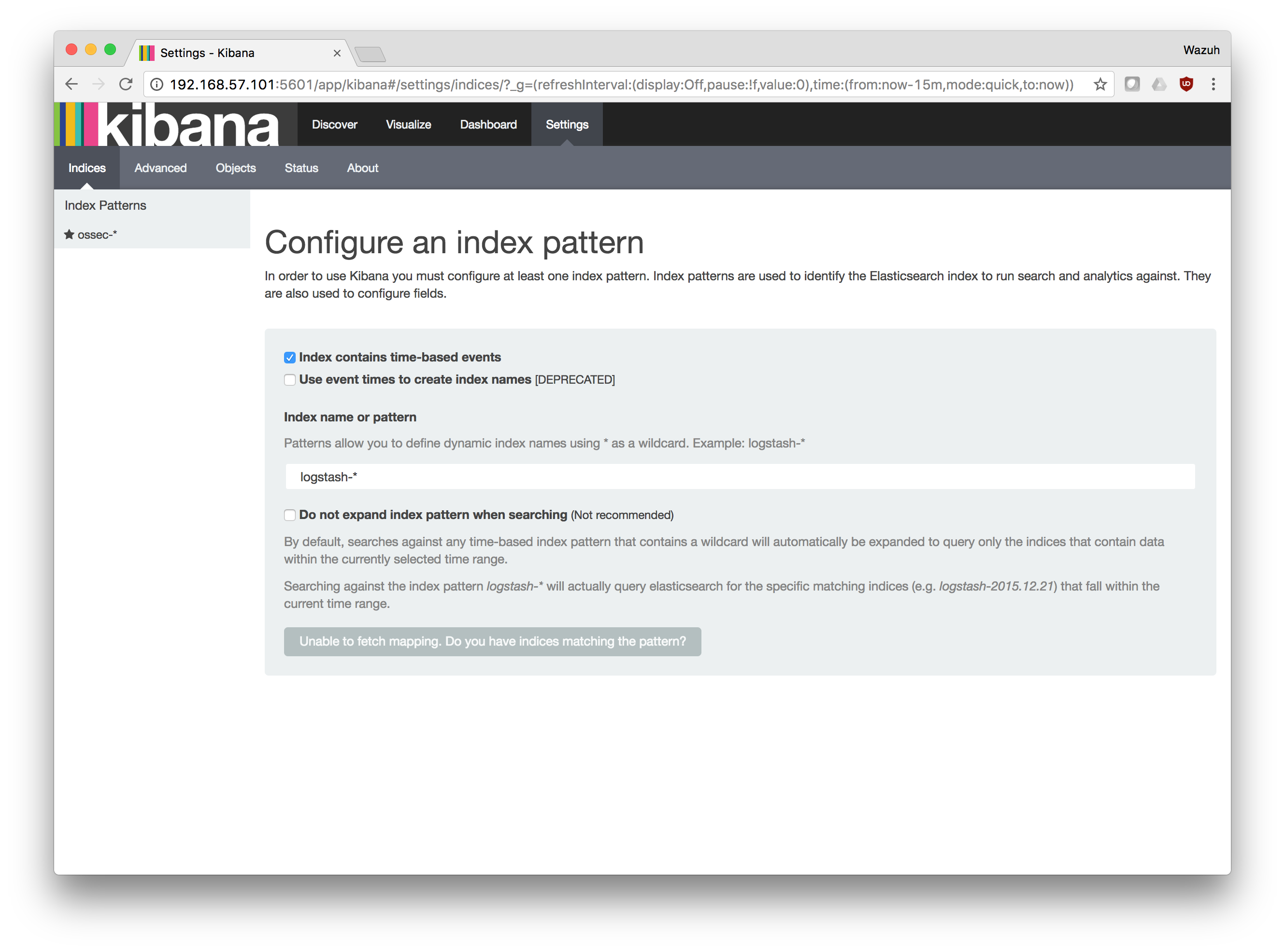 Kibana index pattern configuration