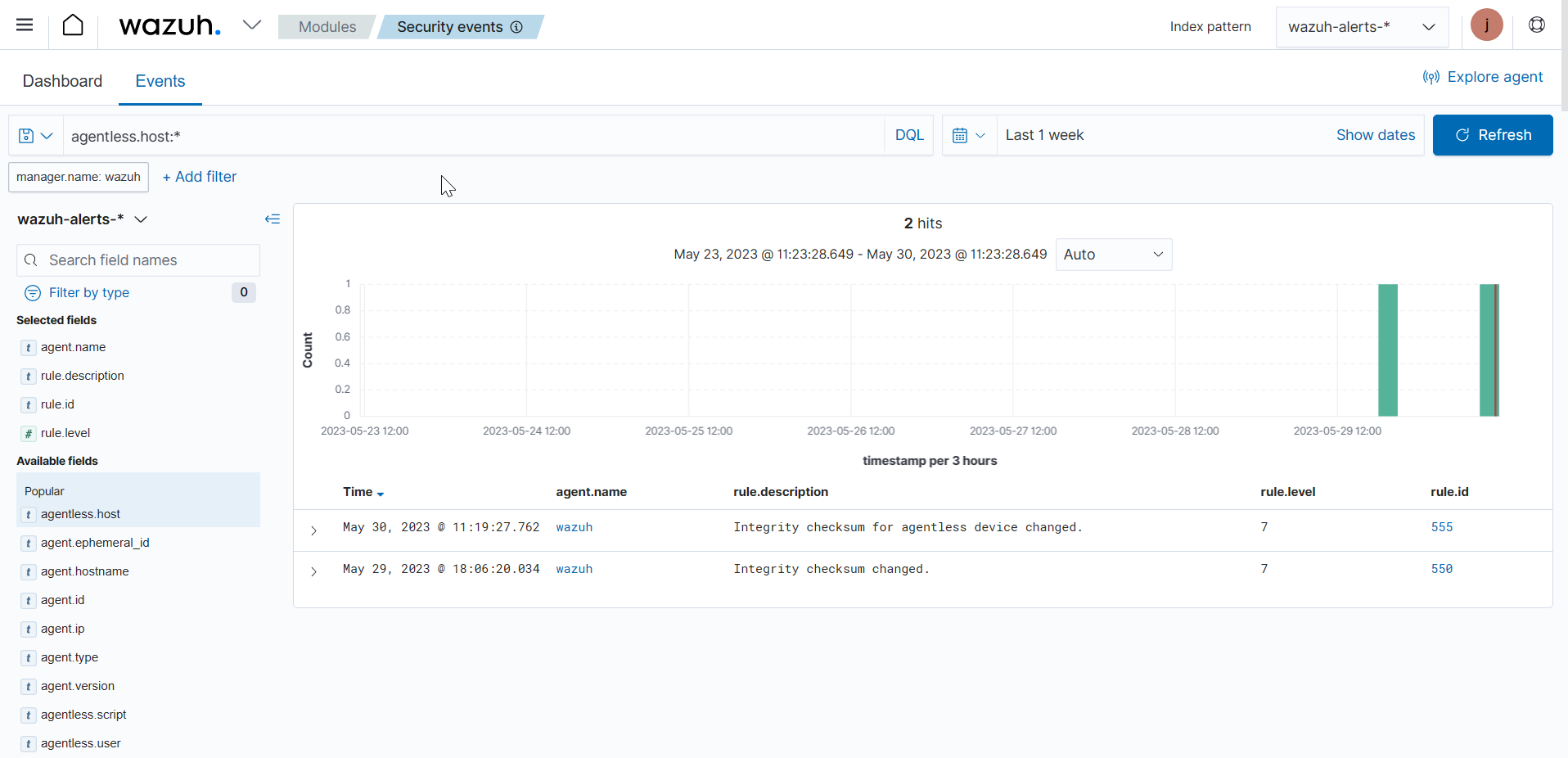 Navigate to Modules > Security events