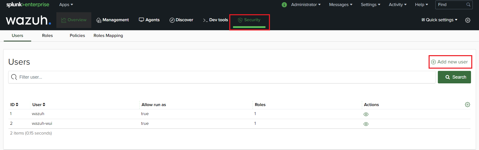 Users in Security tab