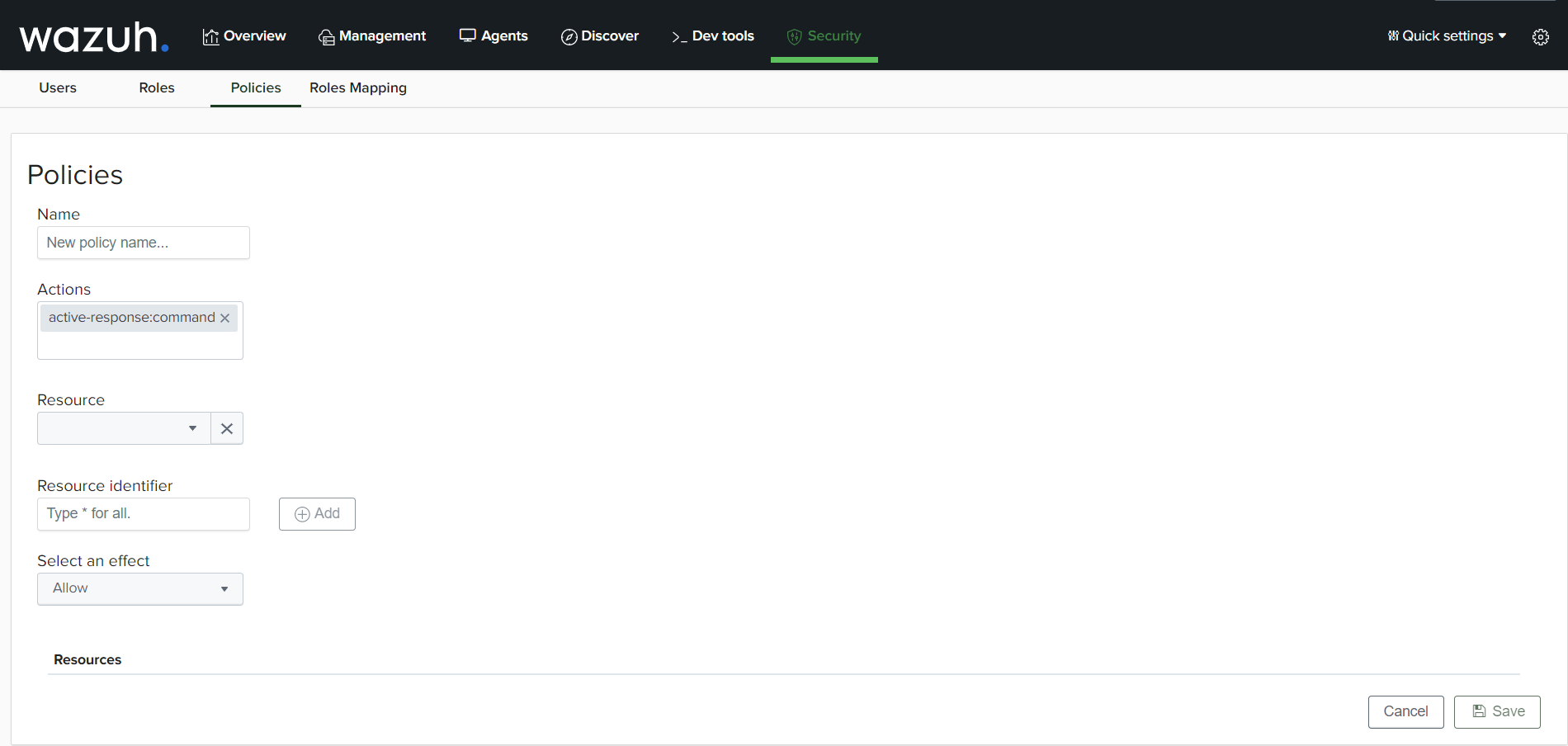 Policies in Security tab