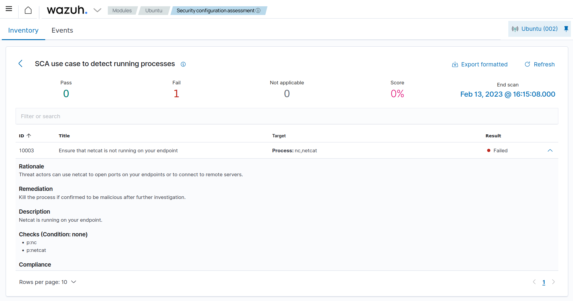 Ubuntu SCA use case to detect running processes