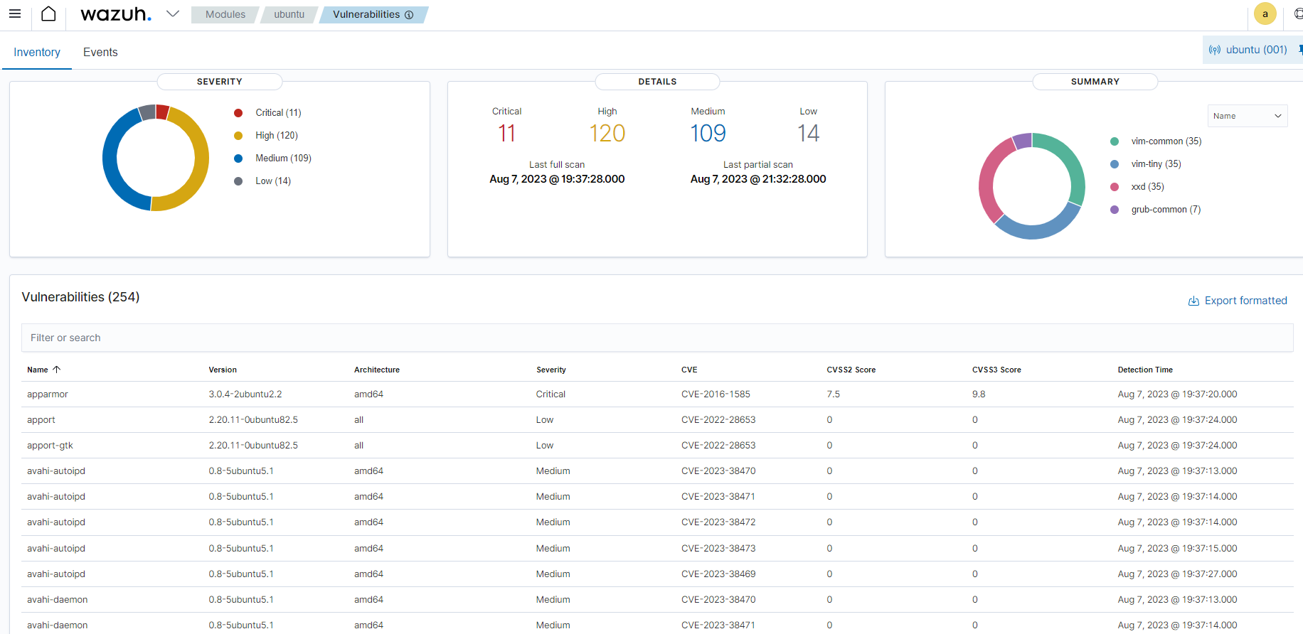Vulnerabilities module inventory