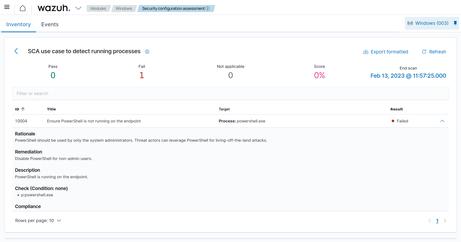 Windows SCA use case to detect running processes