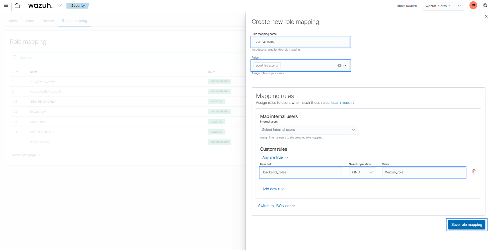 Create Wazuh role mapping